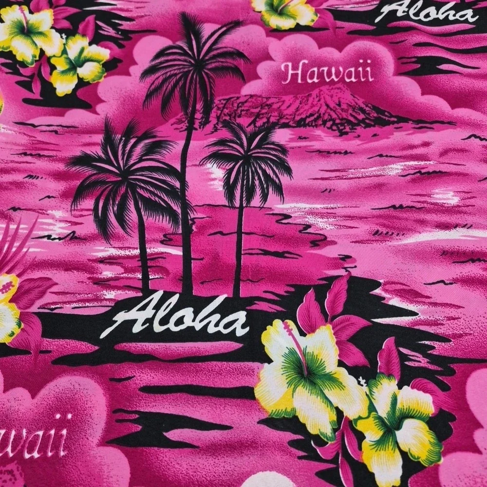 Vintage Aloha Hawaii Print Sarong Wrap Wall Drop Hanging Decor Pink Palms 2x1.5y